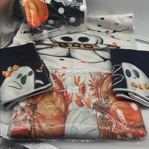 Halloween Fall Set of 8 Ghost and Pumpkin Themed Dish or Hand Towels NWT